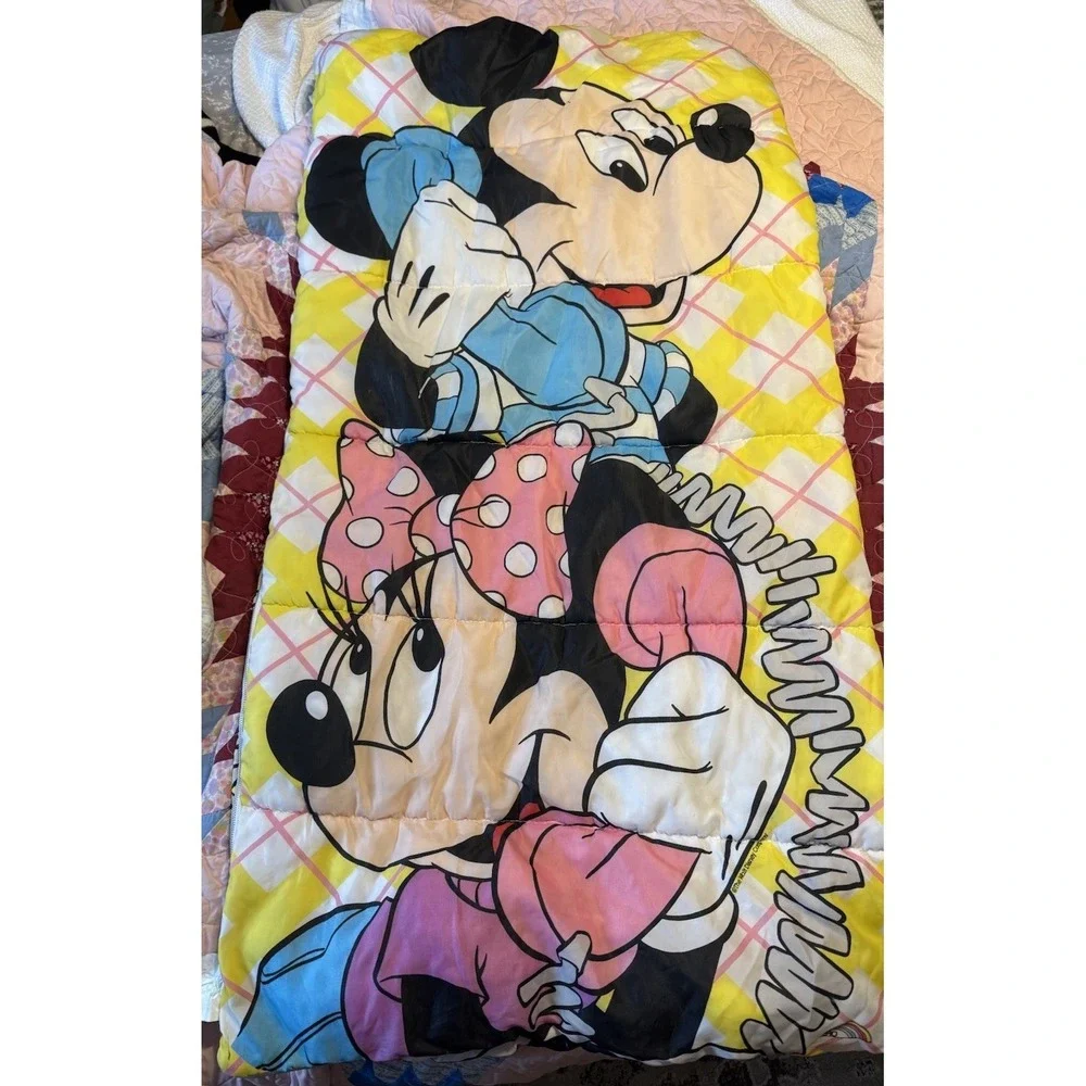 Vintage 1980s  Mickey Minnie Mouse Disney Sleeping Bag To Make Jacket Zipper Wks